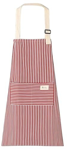 Bailinks Unisex Stripe Apron with Adjustable Straps and two Pockets, Premium Cotton Apron for Cooking, BBQ, Baking, Gardening, and Home Cleaning, Ideal for Chefs and Home Enthusiasts (Red)
