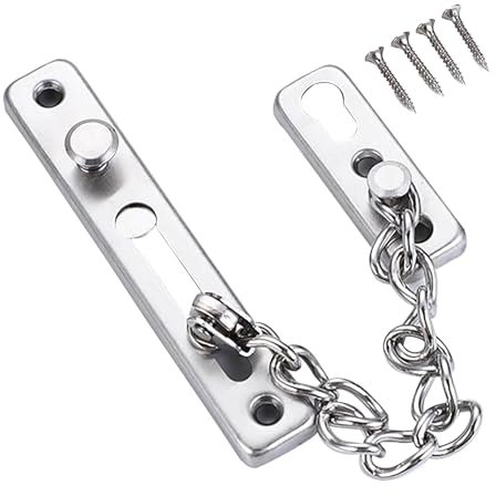 WOLMIK Door Chain Lock - Stainless Steel Door Chain, Heavy Duty Chain Lock for Door, Anti Theft Home Safe Nickel Plated Door Locks with Screws, Internal Door Chain Lock, Door Chains for Front Door
