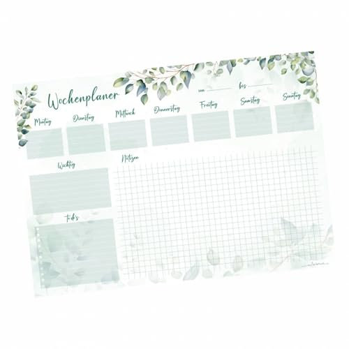 A3 Schreibtischunterlage Eukalyptus mit Wochenplaner todo Liste Papier 50 Blatt Grün Notizblock zum abreißen Schreibtisch Auflage