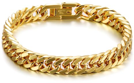 RWQIAN Bracciale Uomo Argento/Oro/Nero Acciaio Inossidabile Braccialetto Catena 8mm/12mm/17mm Cubana Bracciale 18cm/20cm/22cm Hip Hop Braccialetto Regalo Uomo Ragazzo