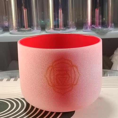 Chakra-Design, 432 Hz, C-Wurzelchakra, Quarz-Kristall, Klangschale für Meditation, Yoga und Entspannung, 20,3 cm, Rot