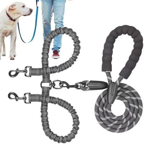 Corda da addestramento per cani, doppia cintura da corsa per cuccioli, rotazione regolabile, guinzaglio per addestramento a piedi per animali domestici, ammortizzante, elastico per cani di taglia