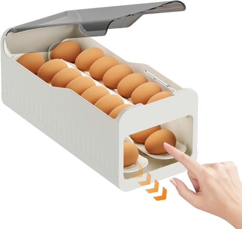 Portarollos de huevo automático para refrigerador, dispensador de huevos para 28 piezas con registro de tiempo, organizador de contenedores de almacenamiento para frigorífico, cámara de
