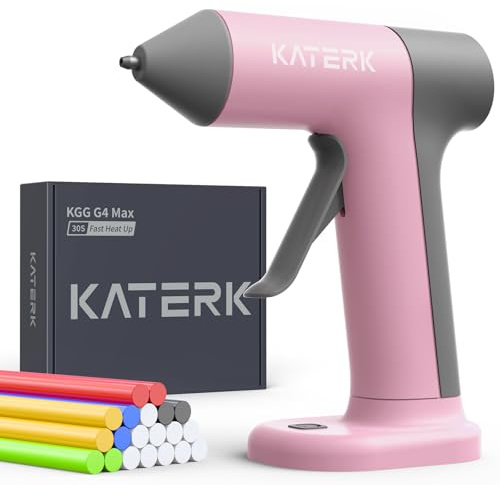 Katerk Pistola Silicona Caliente Inalambrica 2500mAh, Calentamiento 30S, Diseño Antigoteo, Incluye 20 Barras de 7mm (Claras y Color), Apagado Inteligente, Pistola Cola Quentepara DIY y Manualidades