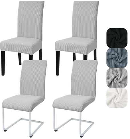 Alishomtll Dining Chair Covers Set of 4 Stretch Streak Light Grey | Elastic Removable Chair Slipcovers for Dining Chairs, Reusable Washable Chair Protector for Kitchen Hotel Banquet
