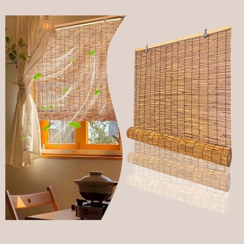 Natural Bamboo Roller Blinds Hand Woven For Indoor And Outdoor Home Patio Porch Privacy Curtains Roman Shades Outdoor Blinds For Porch Blackout Bamboo Shades(100x250cm)