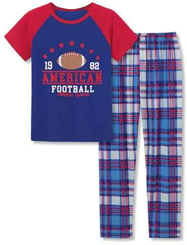 Beezizac Boys Pajamas AMERICAN FOOTBALL 2-Piece Classical Short Sleeve & Pants Cozy PJ Set Kid Sleepwear Size 18