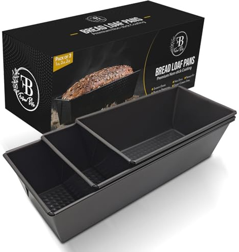 Fusion Bliss Premium Loaf Tins Set of 3 – Carbon Steel Non-Stick Bread & Cake Pans Assorted – Perfect for Banana Bread, Meatloaf Pan, Sandwich Loaves & More
