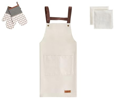 Beliani Ensemble de Textiles de Cuisine avec Tablier et Gants Beige Lactuca