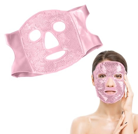 SGERUFZ Kühlmaske Gesicht, Augenmaske Kühlend, Gel Gesichtsmaske, Wiederverwendbare Gelperlen-Augenmaske für Geschwollene Augen, Tränensäcke (Rosa)