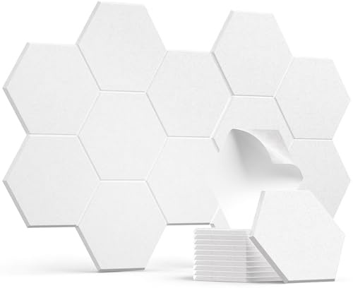 INMOZATA 12 Pack Hexagon Acoustic Wall Panels, Self-adhesive Sound Proofing Panels, High Density Insulation Sound Proof Panels for Walls/Ceiling/Door Decor, 30 X 30 X 0.9 CM