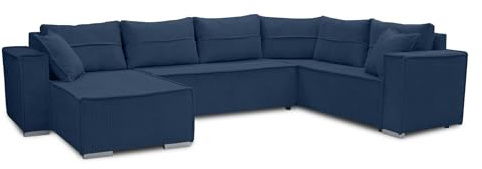 AXLIVING Ecksofas groß Lovere 314 cm – Sofa blau mit Schlaffunktion & Strukturstoff