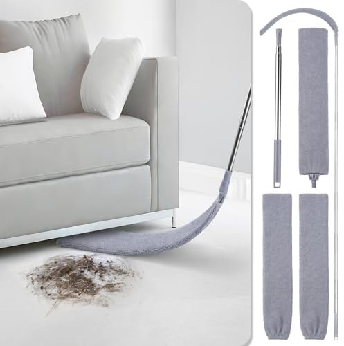 Nettoyeur de poussière rétractable, plumeau plat extensible jusqu'à et deux housses en microfibre, nettoyeur de poussière rétractable pour les fentes sous le canapé, les armoires, le lit, la poussière