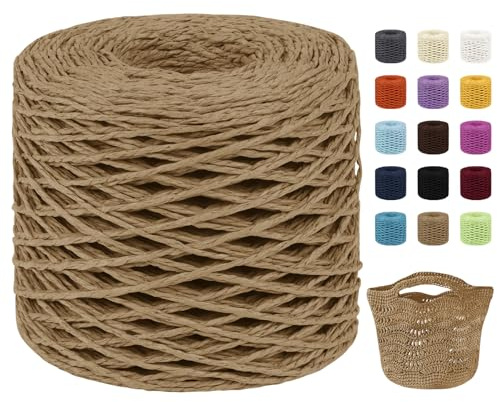 Uiopa Raffia Garn zum Häkeln, 2mm x 200m Papiergarn zum Häkeln von Taschen, Naturbast Häkelgarn für Strandtasche, Hüte, Körbe, Geschenkverpackung, DIY-Handwerk