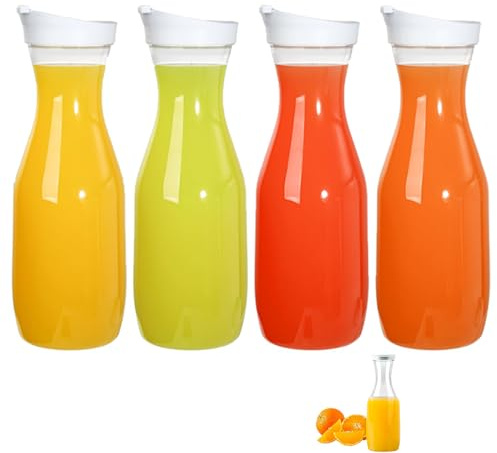 Brocche per Succhi, Caraffe per Acqua con Coperchio in Plastica da 1,5L, Limonata Caraffa per Acqua, Trasparente Succo Bottiglie, Brocchecon Coperchio Ribaltabile, per Latte, Limonata