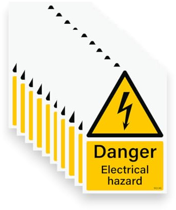 10 PACK - Sticker Gold - 10cm Danger Electrical Hazard Self Adhesive Stickers - Sign, Warning, Shock, Voltage, Cupbaord, Door, SG148