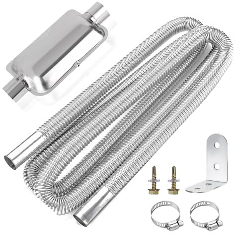 KBIBCK Stainless Steel Diesel Heater Exhaust Pipe with Silencer & 2 Hose Clips, 300cm Flexible Car Exhaust Tubing, Auto Parking Auxiliary Heater Accessories for Diesel Gas Vent Hose Heating