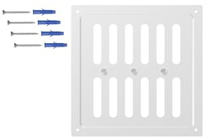 DEMLOU Kvadratiskt Justerbart Ventilationsgaller 20x20 cm – Vit RAL 9016 Pulverlackerad Luftventil i Stål med Rörliga Lameller – Vägg- eller Takventil.