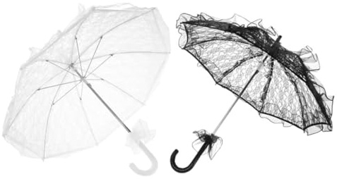 VILLCASE 2 Stück Spitzen Regenschirme 60cm – Dekorative Brautschirme aus Spitze In Schwarz und Weiß für Hochzeit Teeparty Fotoshootings Kompakt und Langlebig