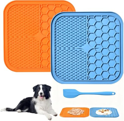 AiQInu 2 Piezas Alfombra para Lamer Perros y 1 Espátula de Silicona, Lickimat Perros con Ventosa Sin BPA, para Bañarse Arreglarse Entrenar y Cuidado de Las Garras