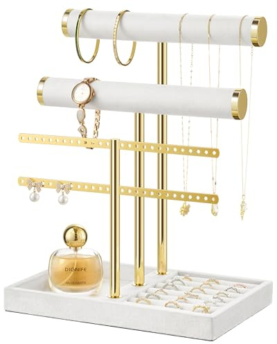 Josmimic Organizador de joyas con 3 niveles – Grande Blanco Soporte para joyas pulseras de terciopelo para pulsera, collar, relojes, anillos
