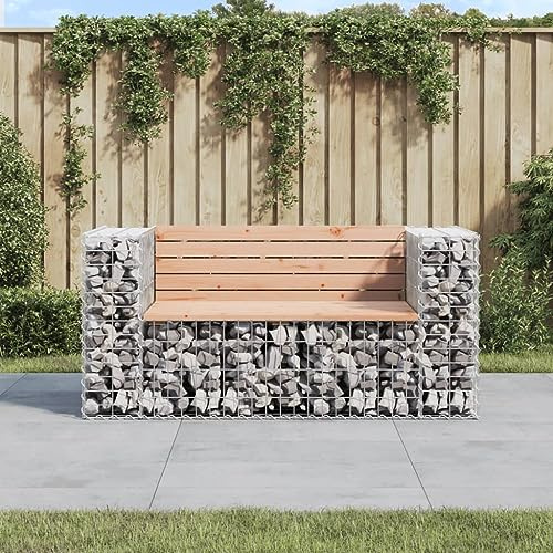 Teenpull Garden Bench Gabions, Solid Wood Douglas Fir 143 x 71 x 65.5 cm, Robust Galvanised Steel, Weatherproof for Patio, Balcony, Garden, Durable