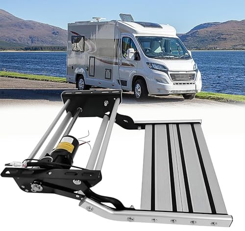Marchepied Rétractable Électrique Pour Camping-Car - 12V, Moteur Étanche 80W, Éclairage LED 9W. Capacité 200KG, Plateforme Aluminium Élargie Antidérapante. Pour Autocaravanes(Single layer)