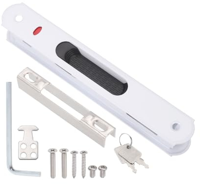 PATIKIL Sliding Door Double Sided Hook Lock with Key (Fit 0.98-1.1 Thick, White), Flush Mount Sliding Glass Door Lock, Suit for Kitchen/Bathroom/Balcony Aluminum Doors Windows