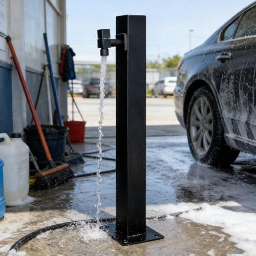 Columna de agua cuadrada vertical para jardín, fuente de agua decorativa, hidrante para jardín, grifo de pedestal para exteriores, grifo de jardín independiente con espiga(Style 5,Height: 80cm/31.5in)