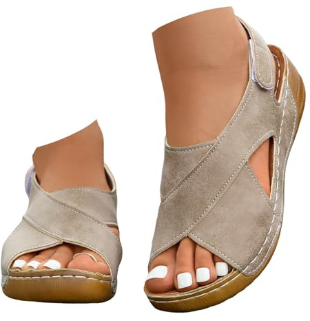Sandales Femme Été Confortable Sandale Orthopedique Et Nu-Pieds Femmes Compensée Cuir Chaussure Ete Compensee Eté Pied Nu Chaussures Orthopédiques Pieds Chic Larges Orthopédique Ouvertes 40