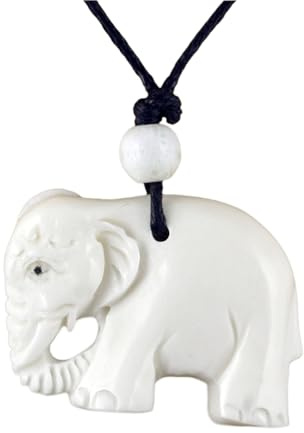 Island Piercings Elefant Halskette Damen Herren aus Büffelknochen handgeschnitzt – Knochen Anhänger Elefant mit verstellbarem schwarzem Baumwollband – Ethno Boho Natur Schmuck Unisex