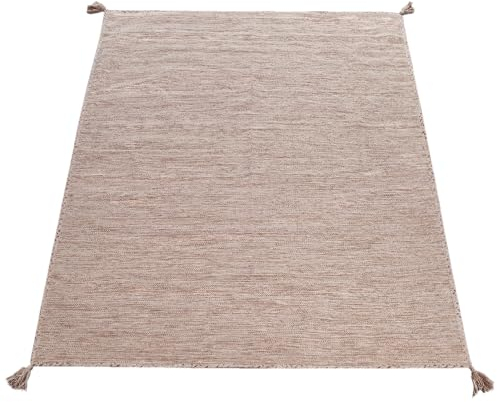 Paco Home Designer Teppich Webteppich Kelim Handgewebt 100% Baumwolle Modern Meliert Beige, Grösse:80x150 cm