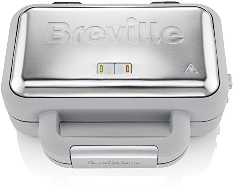Breville DuraCeramic VST072 - Macchina per waffle antiaderente e facile da pulire con piastre rimovibili di riempimento profondo, bianco e acciaio inox