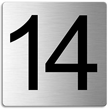 Plaque - Numéro de porte - 14 | 85x85 mm auto-adhésif | acier inox brossé Nr.48314