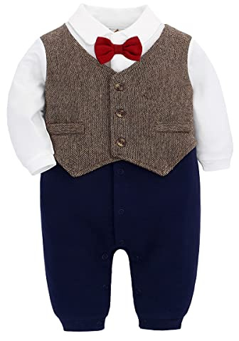 Famuka baby pojke Bodies sparkdräkter Dräkter klädset Baby Kläder Bröllop Festivaler Fest Födelsedag (18-24 månader, Brun)