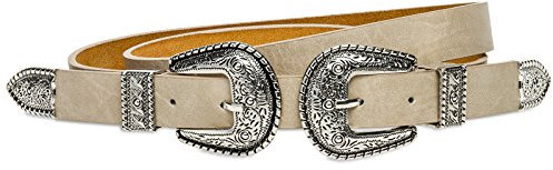 Caspar GU316 stylischer Damen Westerngürtel Trachtengürtel mit Doppelschnalle, Gürtelgröße:95 [Körperumfang 90-100 cm], Farbe:beige