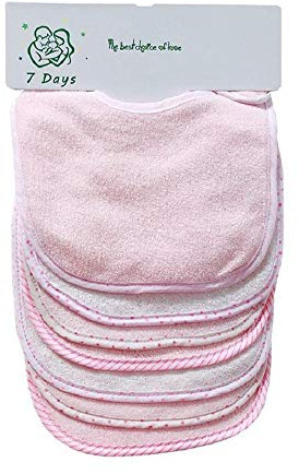 Little lucky baby Set di 7 bavaglini morbidi a doppio strato, 100% cotone, assorbenti (pink)