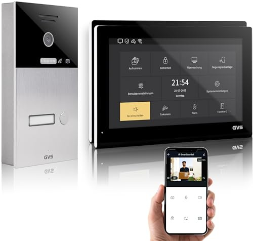 GVS - IP Video Türsprechanlage mit Türöffner, HD Kamera, 2X 10 Zoll Monitor & App - Smarte Video Türklingel mit Kamera & Gegensprechanlage für 1 Familienhaus (AVS5506A)