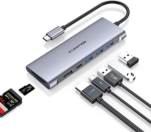 LENTION USB C Hub mit 4K HDMI, USB 3.0, SD&TF Kartenleser, 100W Aufladung, Typ C Adapter kompatibel 2024-2016 MacBook Pro/Air 13/14/15/16, New Mac Air/Surface, Chromebook,Thunderbolt 3/4