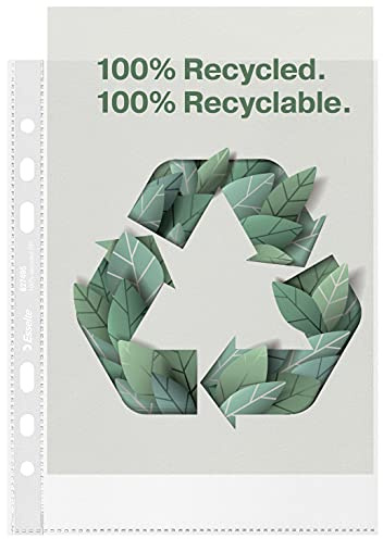 Esselte Recycle A5-Prospekthüllen, geprägtes starkes PP, 70 Mikron, Kunststoffhüllen mit Universallochung, 100er-Pack, 627495