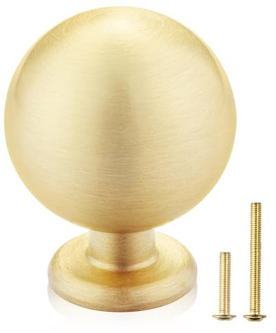 QOGRISUN 2-Pack Solid Brass Cabinet Knobs, Gold Drawer Dresser Knobs, 1.1