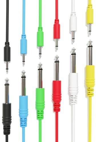 ExcelValley - Mono Patchkabel - TS 3,5mm 1/8 zu 6,35mm 1/4 [6A-Pack | 200 cm - 78,74]