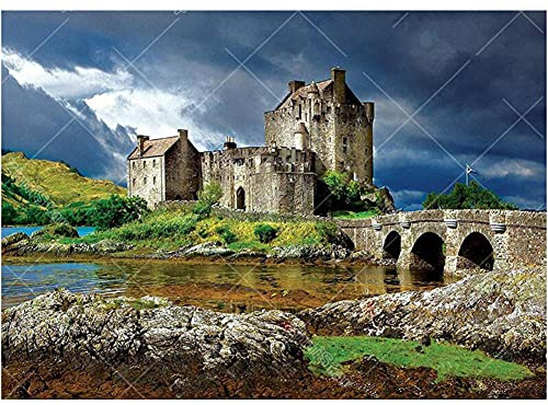 Diamant Malere Groß Kits, DIY 5D Diamond Painting Set Schloss Schottland,Malen nach Zahlen Diamant Anfänger, Diamant Painting Bilder Arts Craft für Home Wand-Decor（30x40cm/12x16in Round Drill）