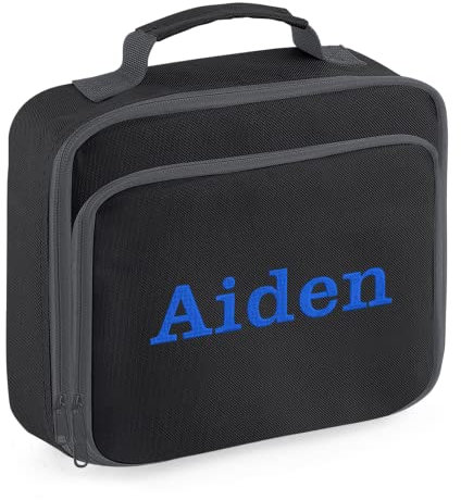 Varsany Lonchera térmica personalizada para niños y niñas, perfecta para la escuela, picnics, viajes (negro - bordado)