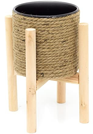 Carousel Home 23cm Jute Rope Flower Pot Cache Pot With Stand Plant Pot Holder | Boho Hessian Cachepot Planter On Legs | Rustic Indoor House Plant Planter