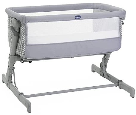 Chicco Next2Me Go Culla Neonato Fianco Letto, Compatibile con Diversi Letti, Altezza Regolabile, Buona Circolazione dell'Aria, lettino da viaggio, pieghevole, Grigio chiaro