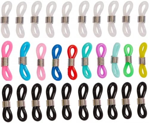 Siganorpy 60 Pieces 20x6mm Eyeglass Chain Ends Adjustable Silicone End Connectors Anti-Slip Ends Retainer Eyeglass Strap Holder Ends for Sunglasses Chain, Sports Eyeglasses Strap (Assorted Color)