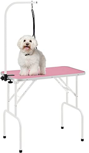 costoffs 32 Foldable Pet Grooming Table for Dogs Cats, Adjustable, Pink