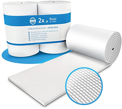 STRACKS® - 2 protectores de pared de garaje de 2 m x 20 cm, 9 mm de grosor extra para puertas, protección autoadhesiva para bordes de puertas de coche y para la pared del garaje, 2 rollos, blanco