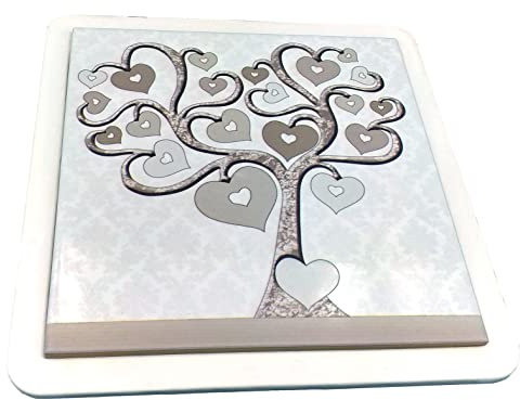 Sottopentola Quadretto ALBERO DELLA VITA Cuori Ceramica Bomboniere Matrimonio, Battesimo, Comunione, Laurea, Cresima, Anniversari di Matrimonio e regali utili, originali ed economici. (22x22)